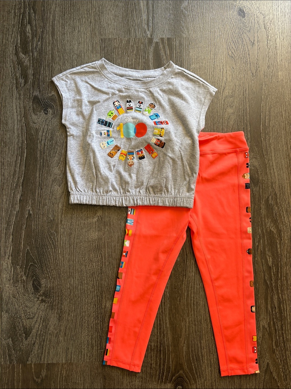 Disney Gray Graphic Tee with Coral Kids Leggings New without Tags
